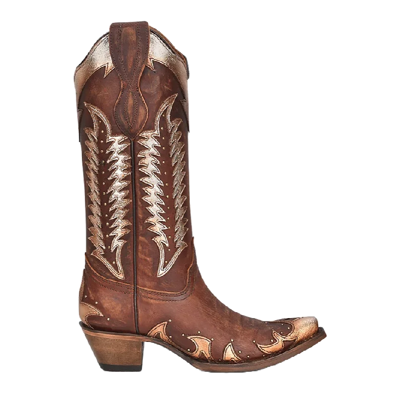 Circle G By Corral Ladies Cognac Studded Overlay Snip Toe Boots L2042