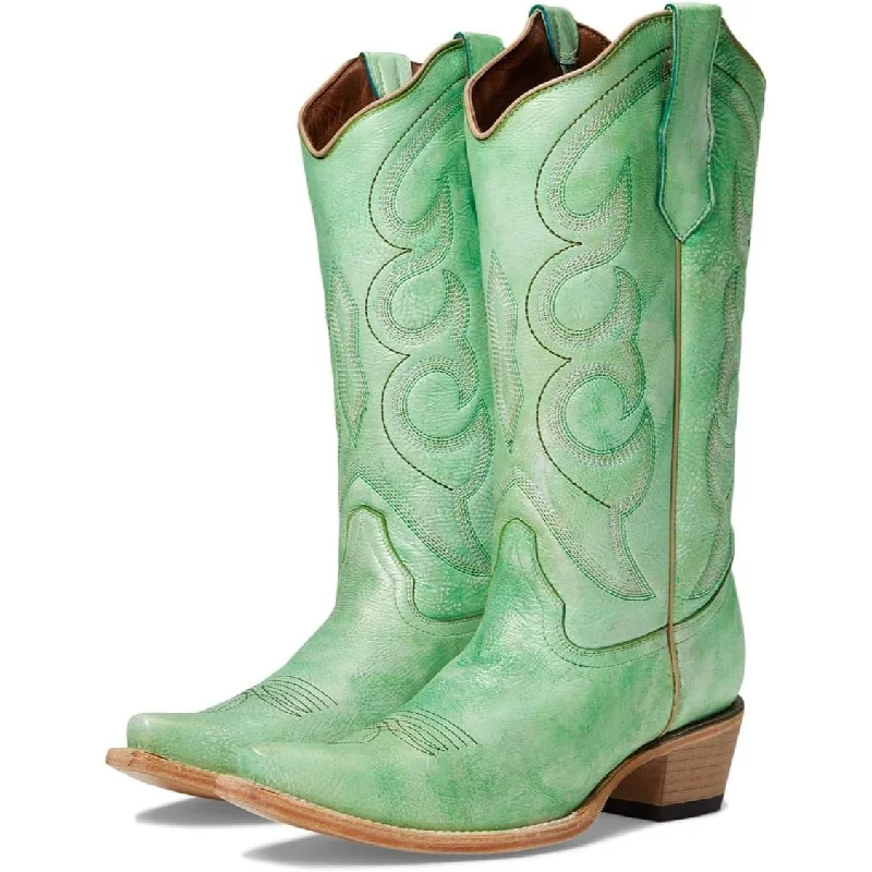 Circle G by Corral Ladies Hand Painted Lime Green Snip Toe Boots L5969