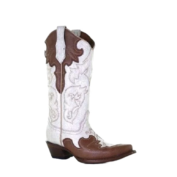 Circle G by Corral Ladies White & Tan Embroidery Snip Toe Boots L5759