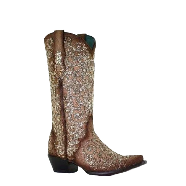 Corral Ladies Bone Lamb Glitter Overlay & Embroidery Boots C3763