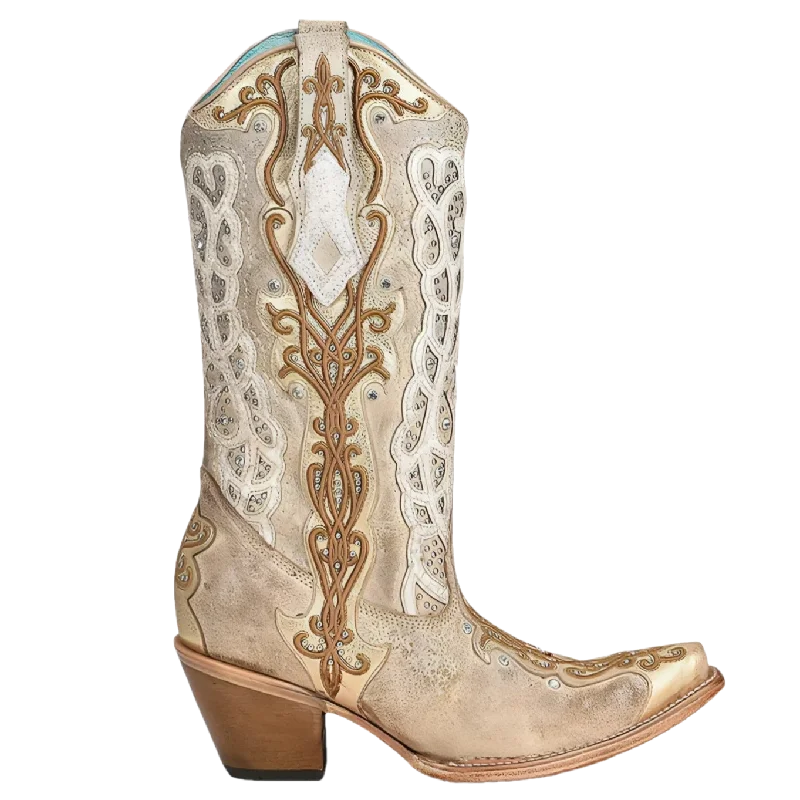 Corral® Ladies Bone White & Gold Studded Western Boots C3895