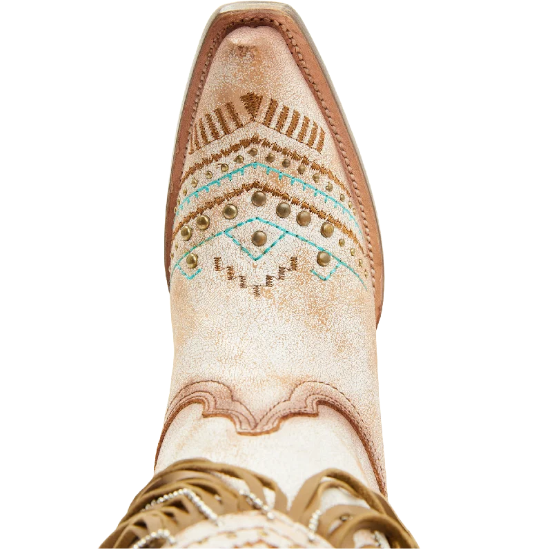 Corral Ladies Beige Crystals Eagle & Lamb Fringe Snip Toe Boots C4088