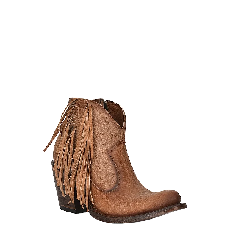 Circle G Corral Ladies Orix Brown Fringe Round Toe Zip Booties Q7016