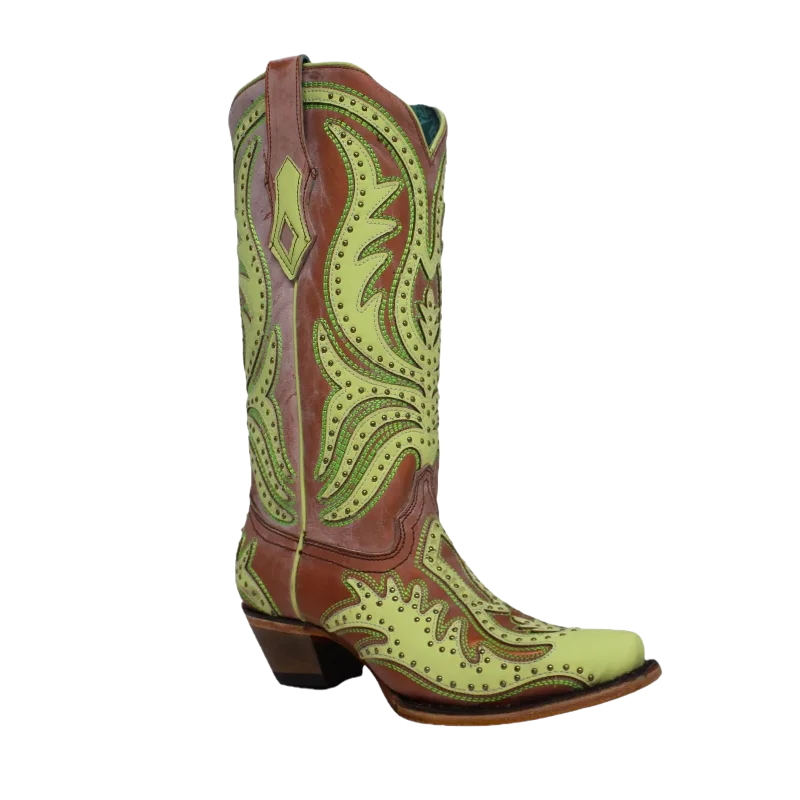 Corral® Ladies Lime Green Neon Overlay Fluorescent Embroidery Boots C3971