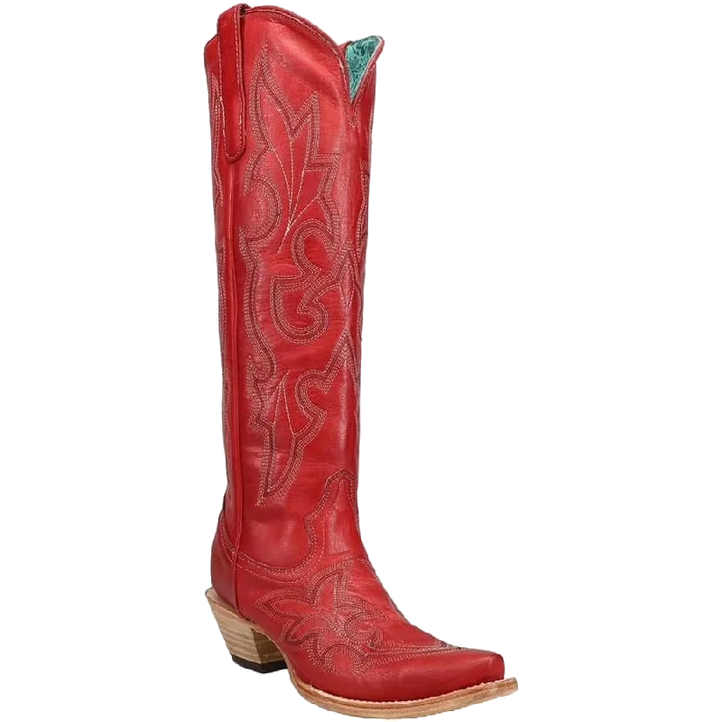 Corral Ladies Red Embroidered Snip Toe Zipper Western Boots A4465