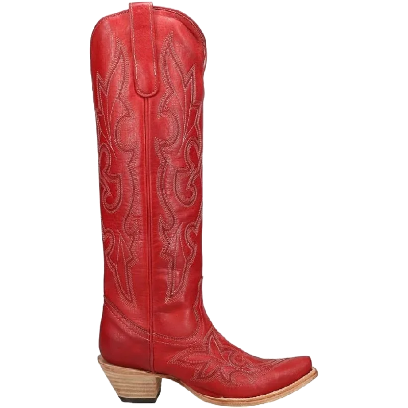 Corral Ladies Red Embroidered Snip Toe Zipper Western Boots A4465