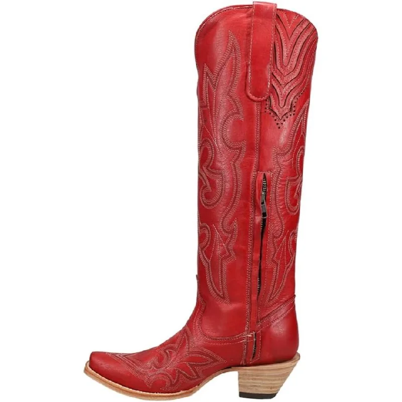 Corral Ladies Red Embroidered Snip Toe Zipper Western Boots A4465