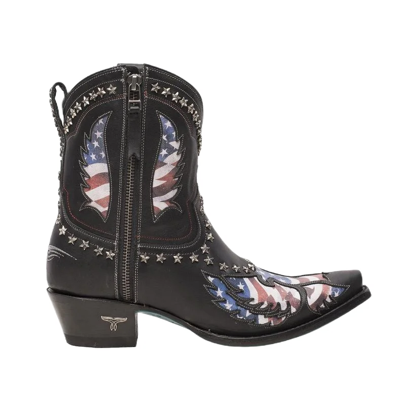 Lane Ladies Old Glory American Flag Jet Black Snip Toe Bootie LB0475A