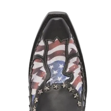 Lane Ladies Old Glory American Flag Jet Black Snip Toe Bootie LB0475A