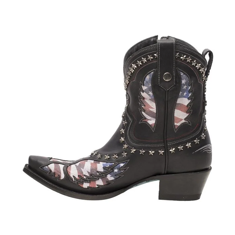 Lane Ladies Old Glory American Flag Jet Black Snip Toe Bootie LB0475A