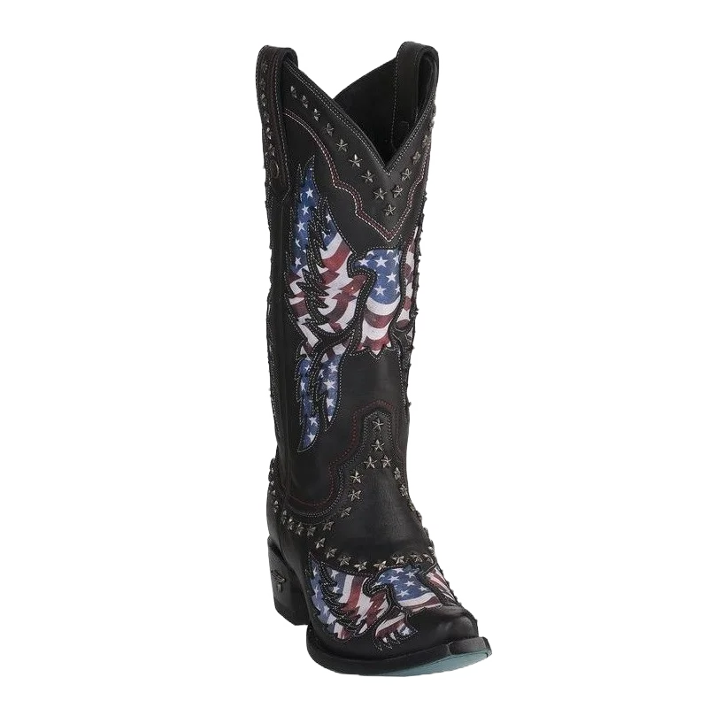 Lane Ladies Old Glory American Flag Jet Black Snip Toe Boots LB0414A