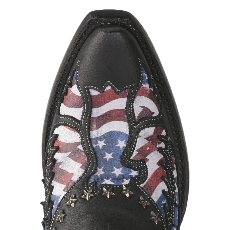 Lane Ladies Old Glory American Flag Jet Black Snip Toe Boots LB0414A