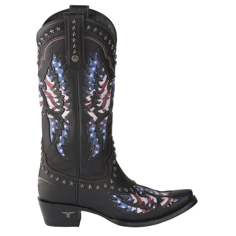 Lane Ladies Old Glory American Flag Jet Black Snip Toe Boots LB0414A