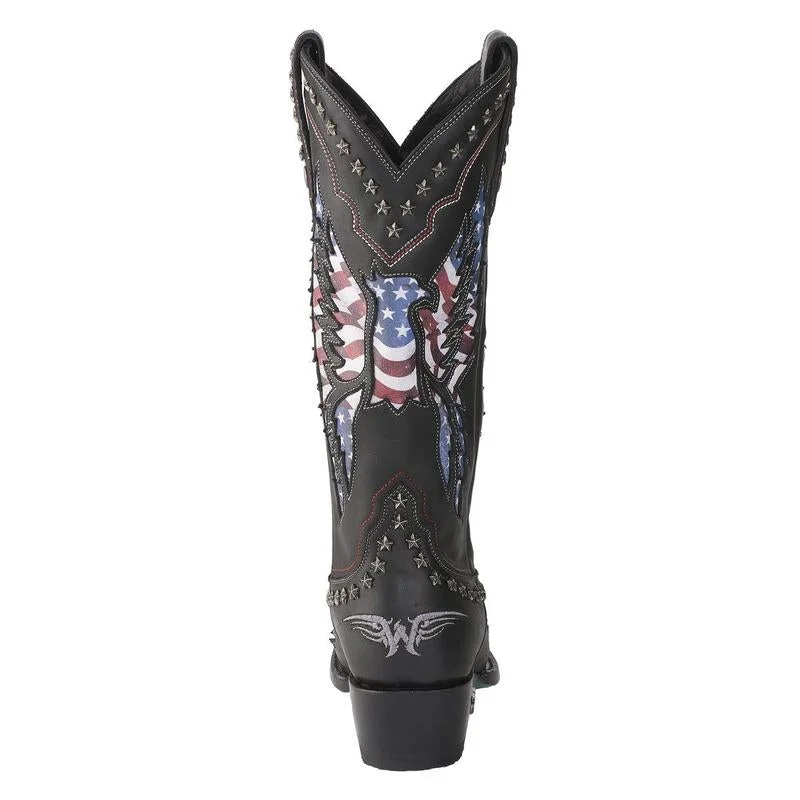 Lane Ladies Old Glory American Flag Jet Black Snip Toe Boots LB0414A