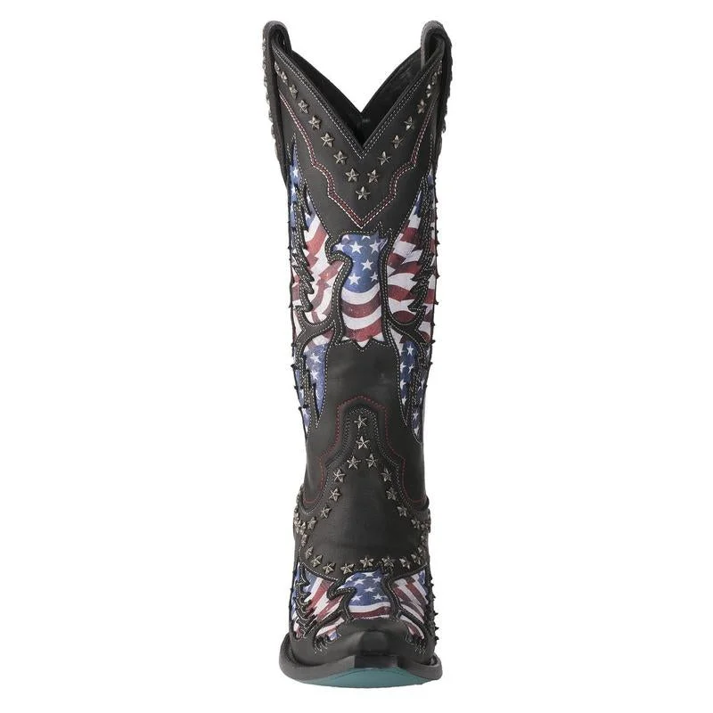 Lane Ladies Old Glory American Flag Jet Black Snip Toe Boots LB0414A