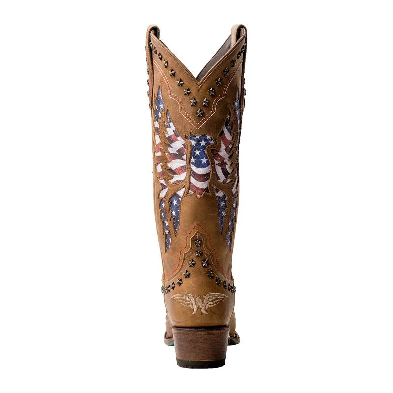 Lane Ladies Old Glory Burnt Caramel Snip Toe Boots LB0414D