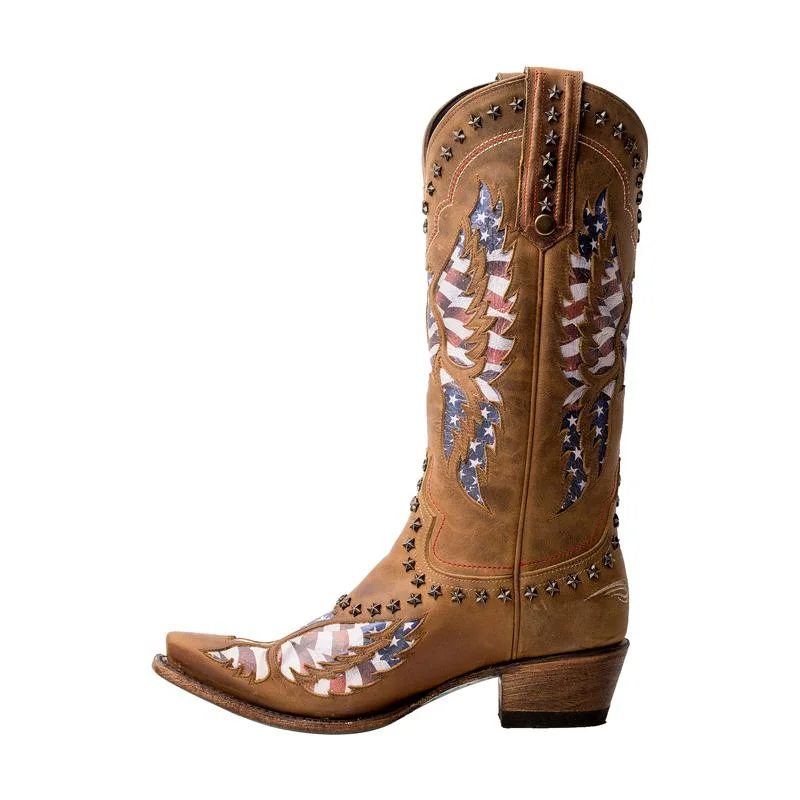 Lane Ladies Old Glory Burnt Caramel Snip Toe Boots LB0414D