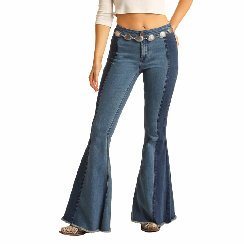 Rock & Roll® Ladies Two Tone Medium Wash Button Bell Bottoms RRWD7PRZU9