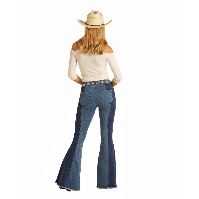 Rock & Roll® Ladies Two Tone Medium Wash Button Bell Bottoms RRWD7PRZU9