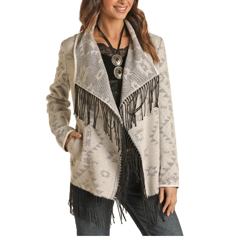 Powder River Ladies Aztec Natural Jacquard Fringe Jacket 52-1017-12