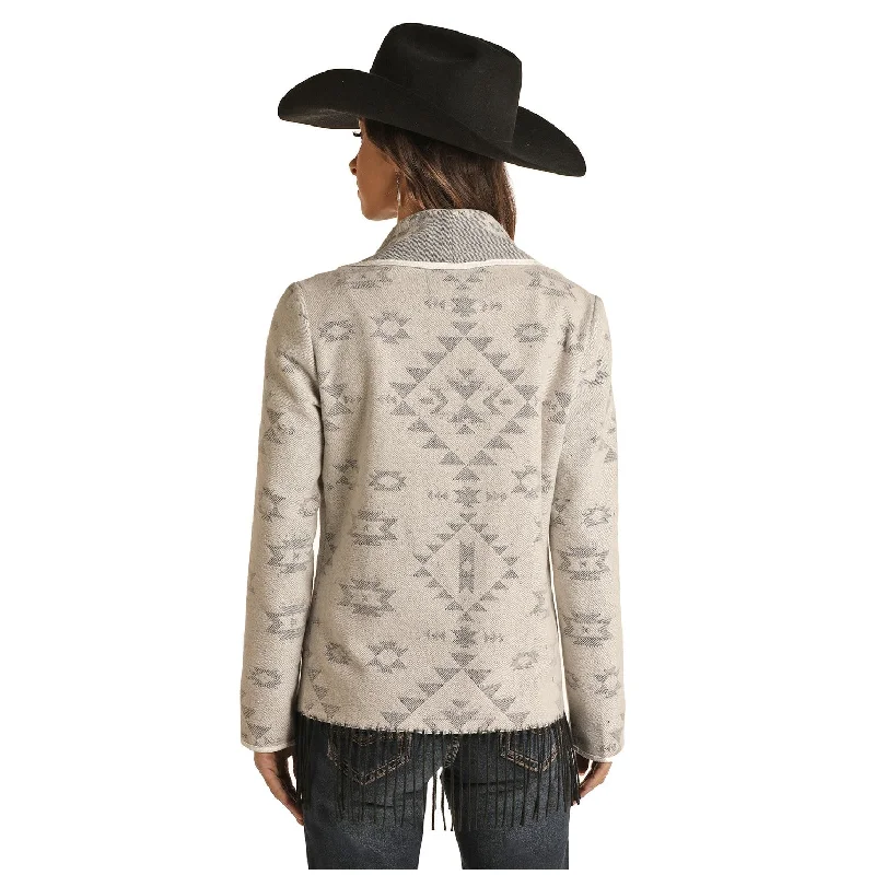 Powder River Ladies Aztec Natural Jacquard Fringe Jacket 52-1017-12