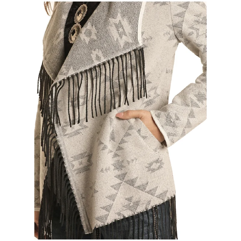 Powder River Ladies Aztec Natural Jacquard Fringe Jacket 52-1017-12