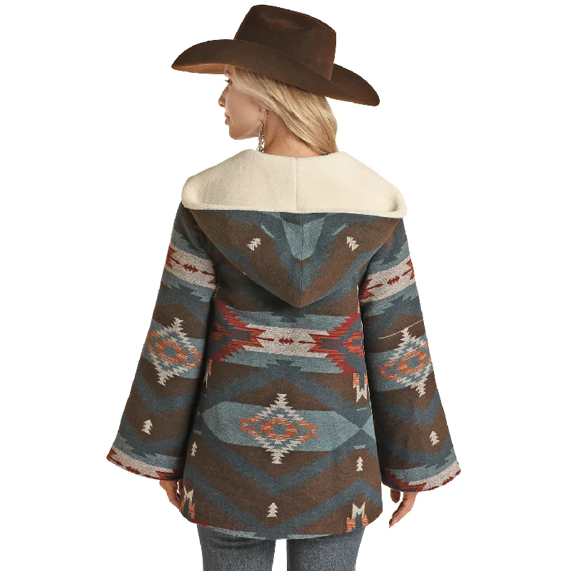 Powder River® Ladies Teal Aztec Wool Cape Coat PRWO92RZZ0-81