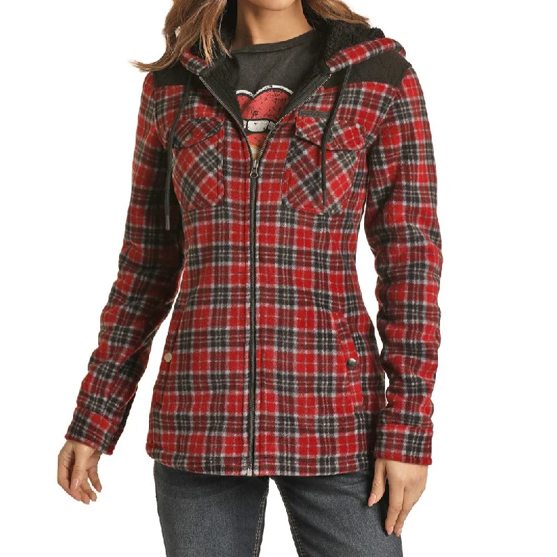 Powder River Outfitters Ladies Zip Plaid Fleece Hooded Jacket 52-1043