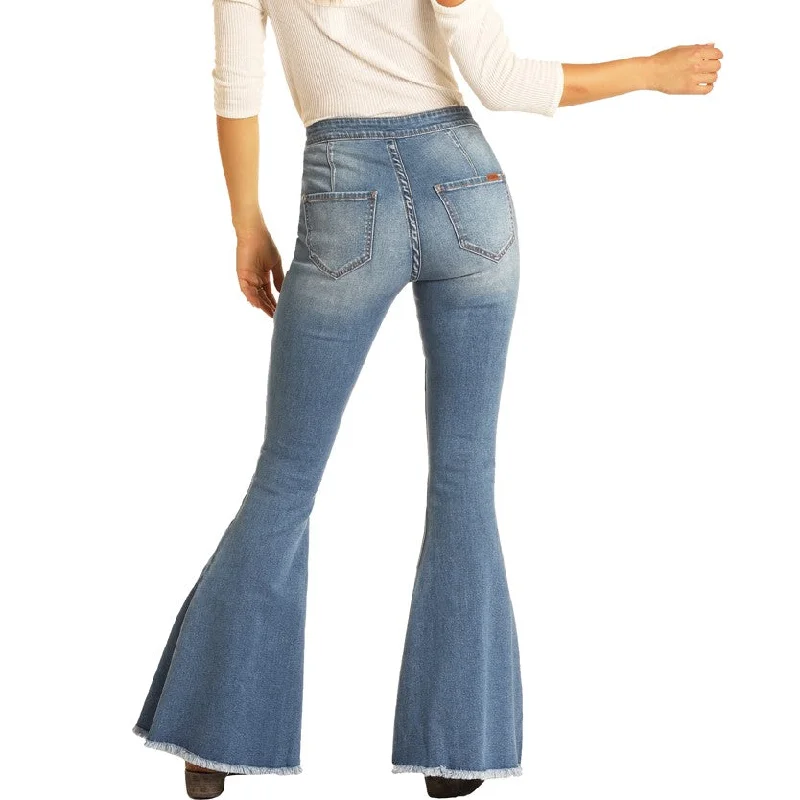 Rock & Roll Denim Ladies Bargain Bell Bottom High Rise Jeans WPB8177