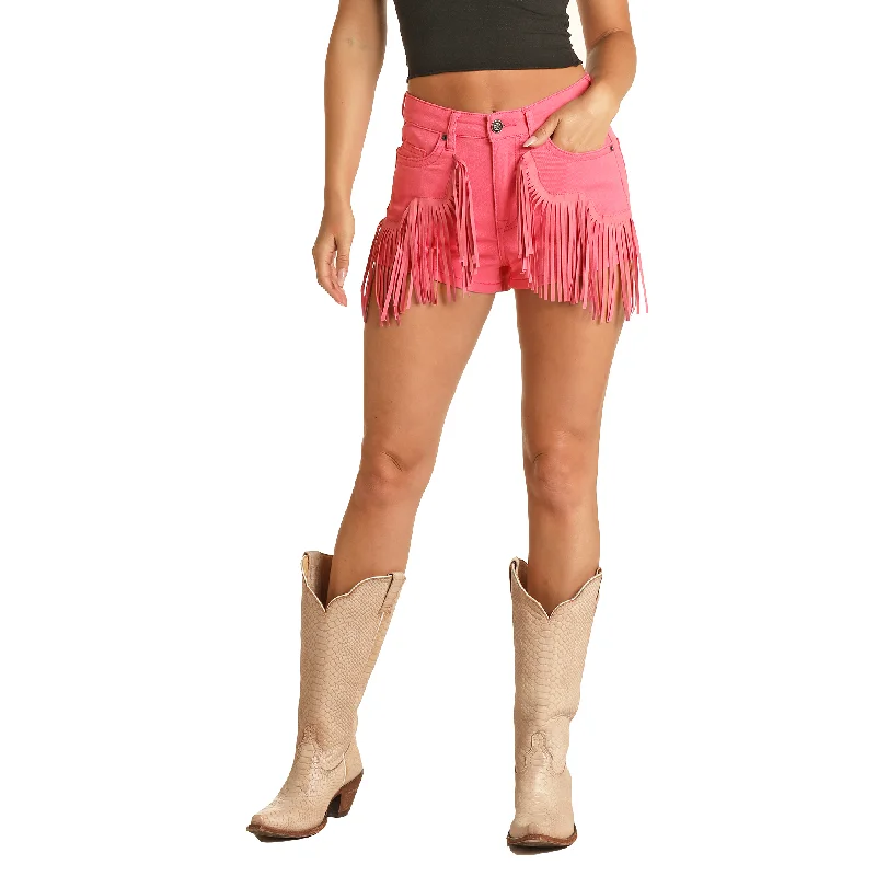 Rock & Roll Denim Ladies Pink Fringe Shorts RRWD68R0UJ-68