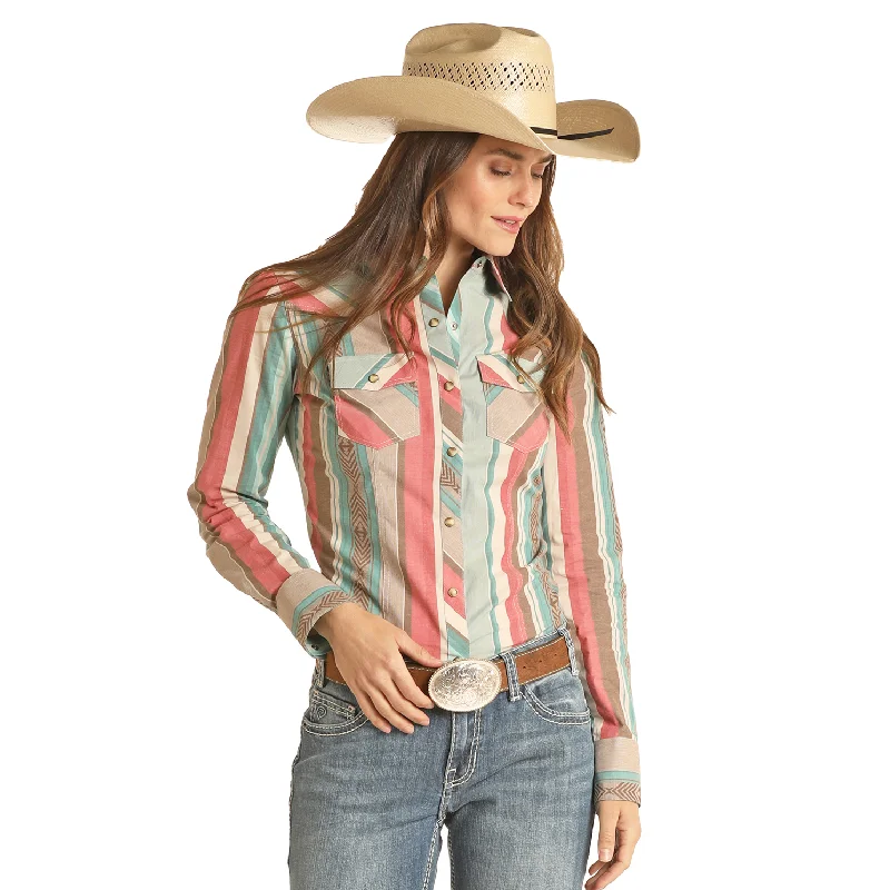 Rock & Roll Denim Ladies Stripe Jade Snap Shirt RRWSOSR0Q6-34