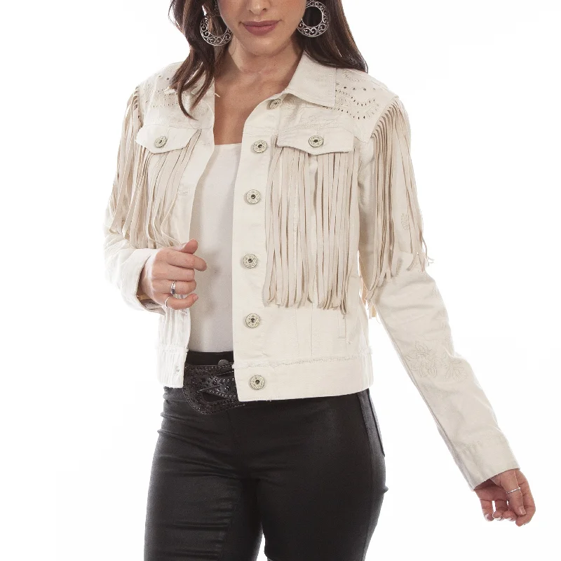 Scully Ladies Fringe Off White Jean Jacket HC687-OFW