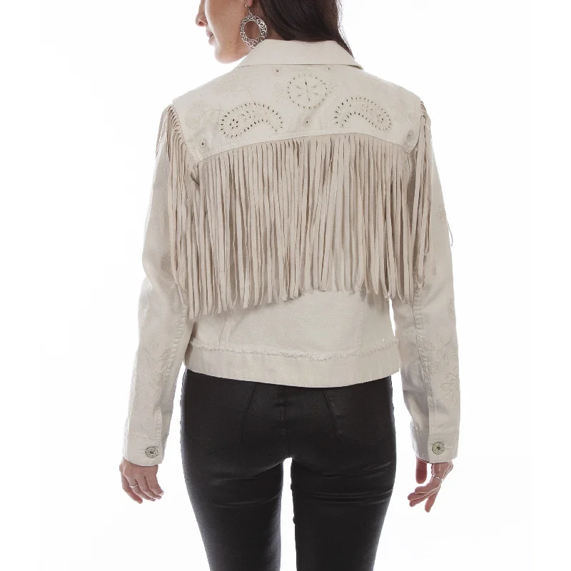 Scully Ladies Fringe Off White Jean Jacket HC687-OFW