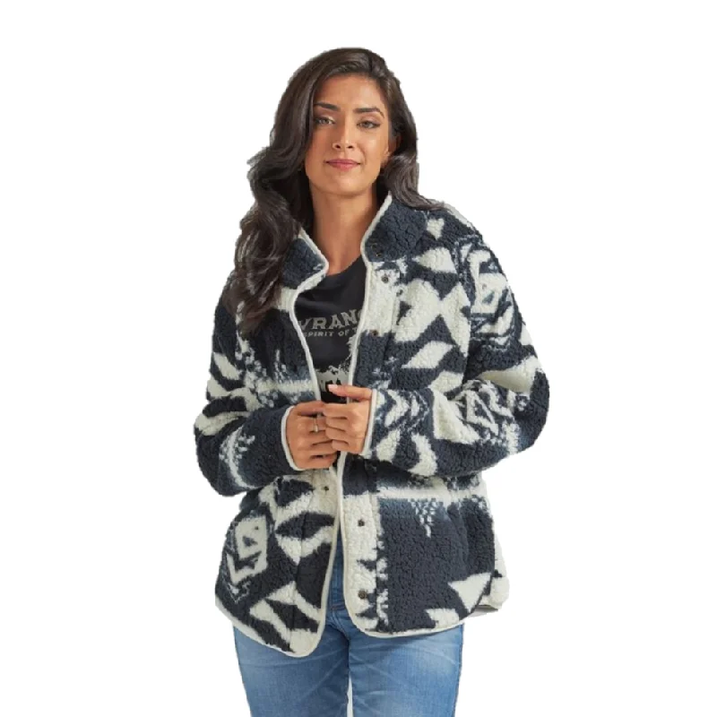 Wrangler Ladies Retro Punchy White Aztec Printed Sherpa Jacket 112339579