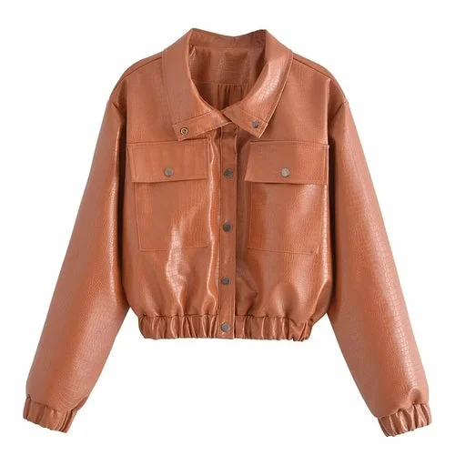 Solid Color PU Faux Leather Jacket Coats