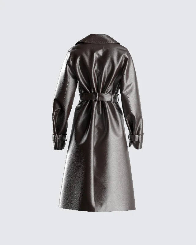 Alta Brown Vegan Leather Trench