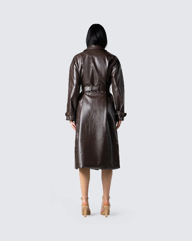 Alta Brown Vegan Leather Trench