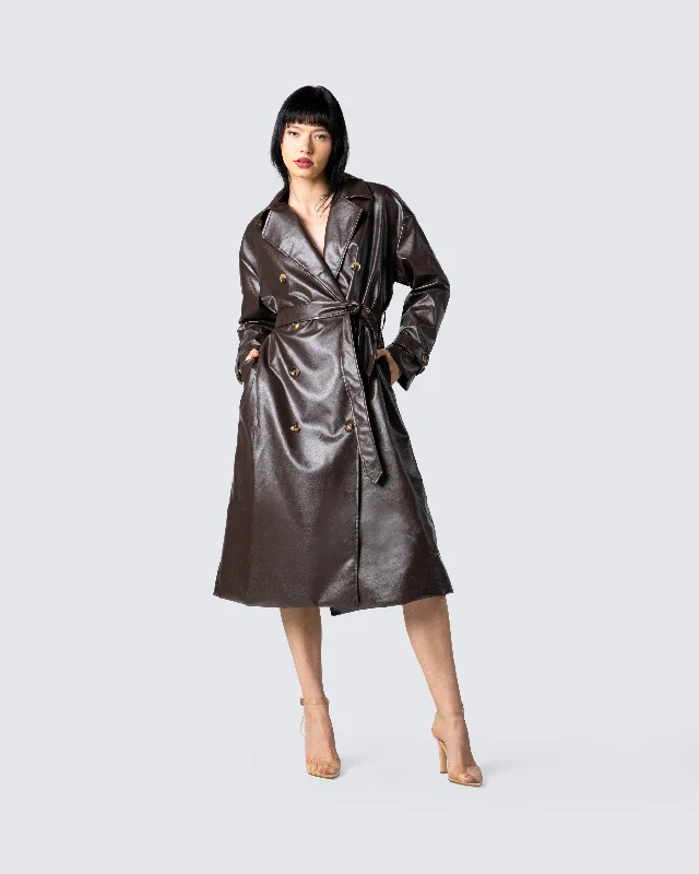 Alta Brown Vegan Leather Trench