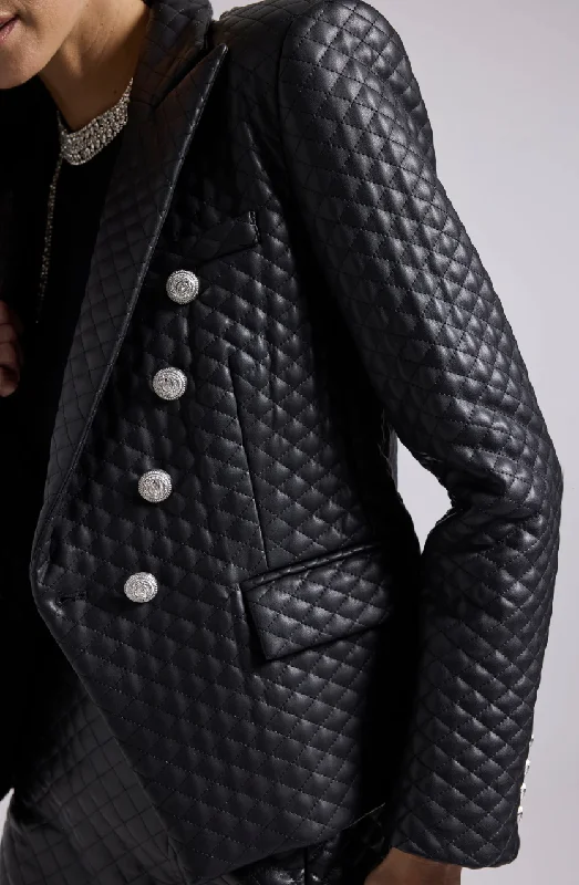 Angie Quilted Vegan Leather Blazer - Black