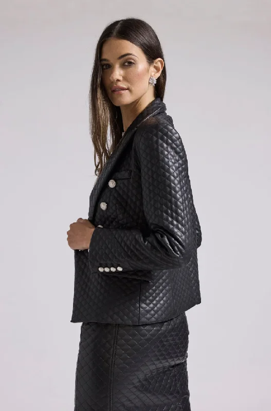 Angie Quilted Vegan Leather Blazer - Black