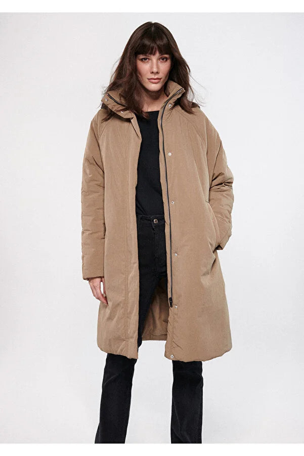 Blue Women's Stand Collar Brown Coats