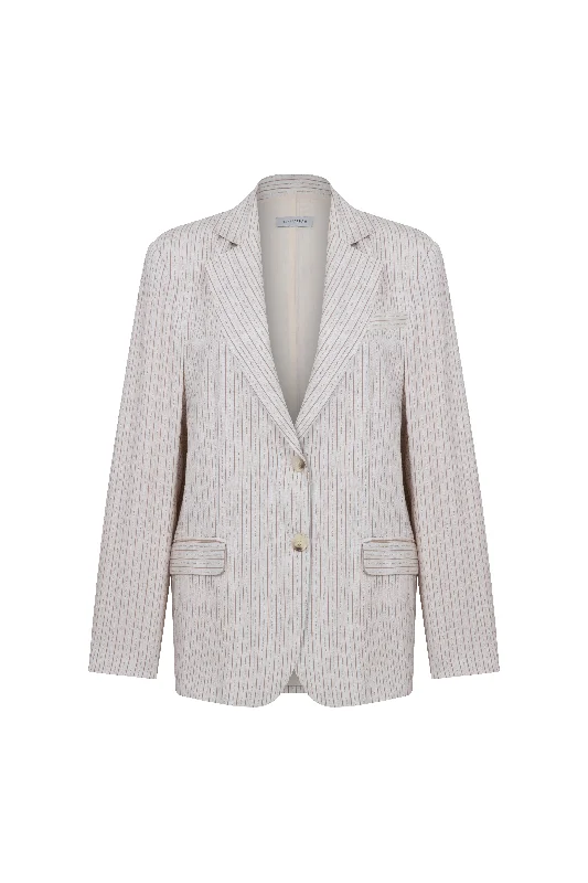 Boxy Striped Linen Jacket in Walnut