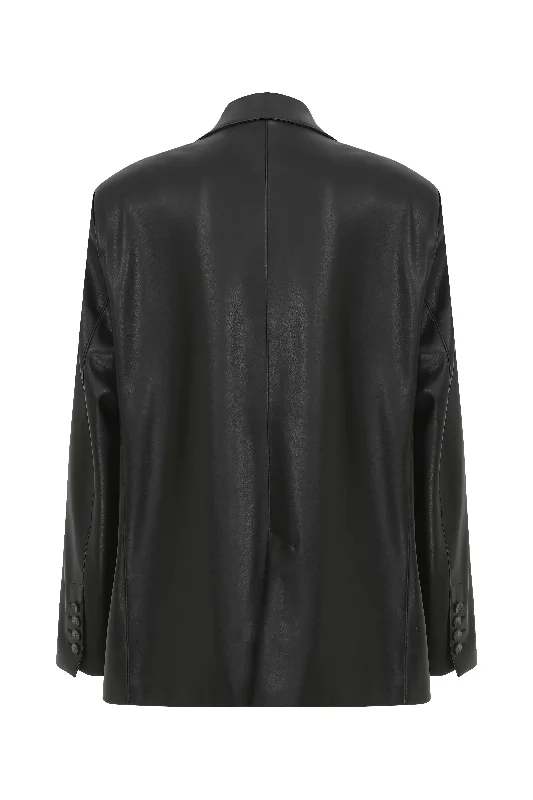 Boxy Vegan Leather Blazer in Noire