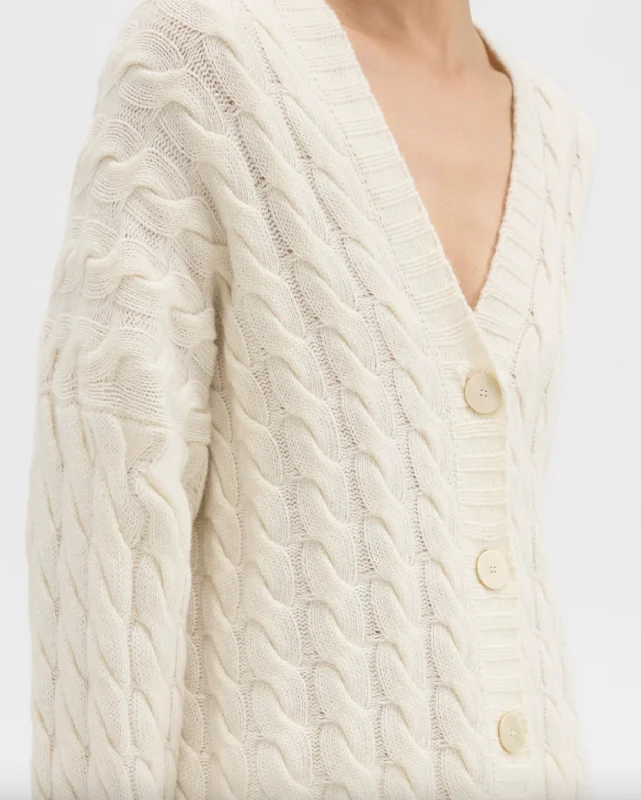 Cable Knit Cardigan in Felted Wool-Cashmere - Ivory