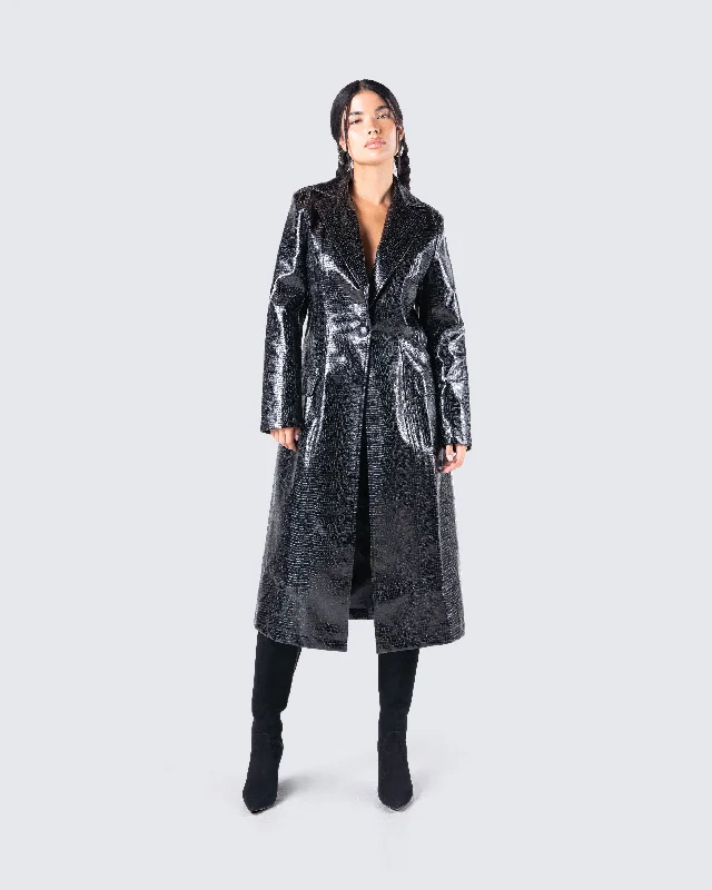 Claudia Vegan Croc Leather Coat