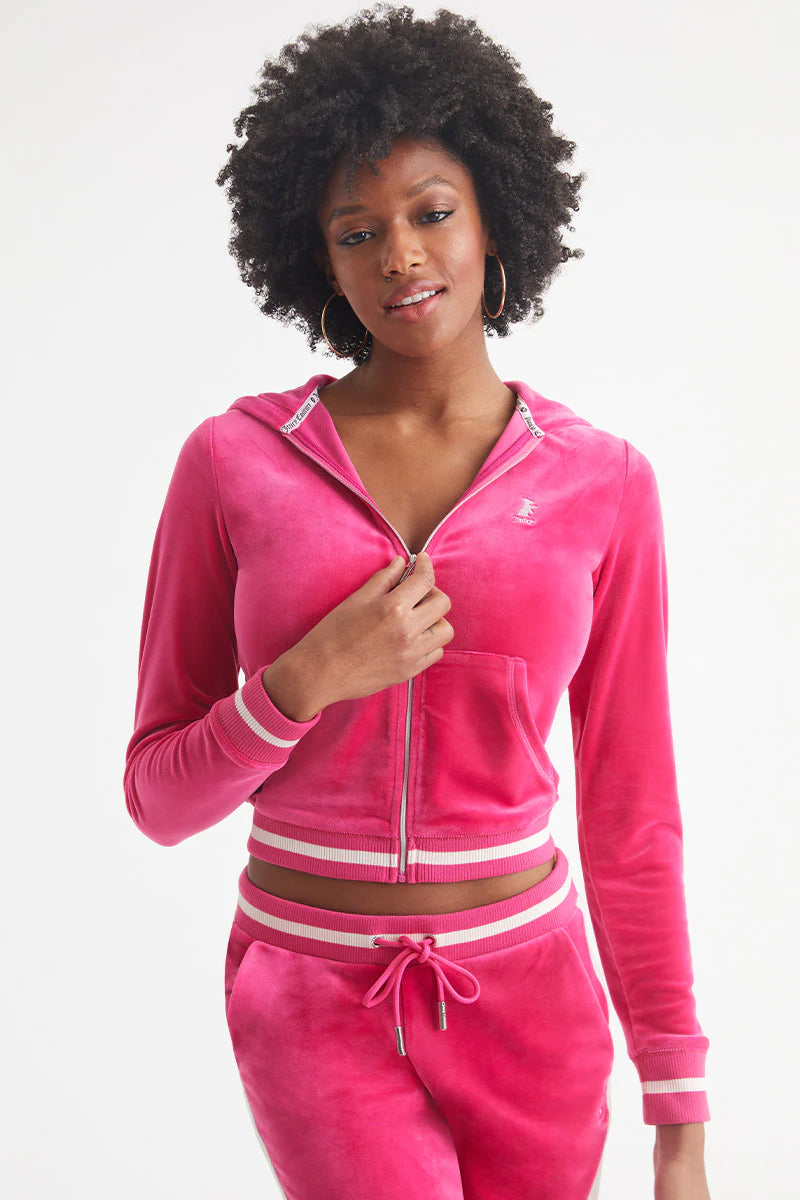 Contrast Rib Velour Hoodie - Free Love