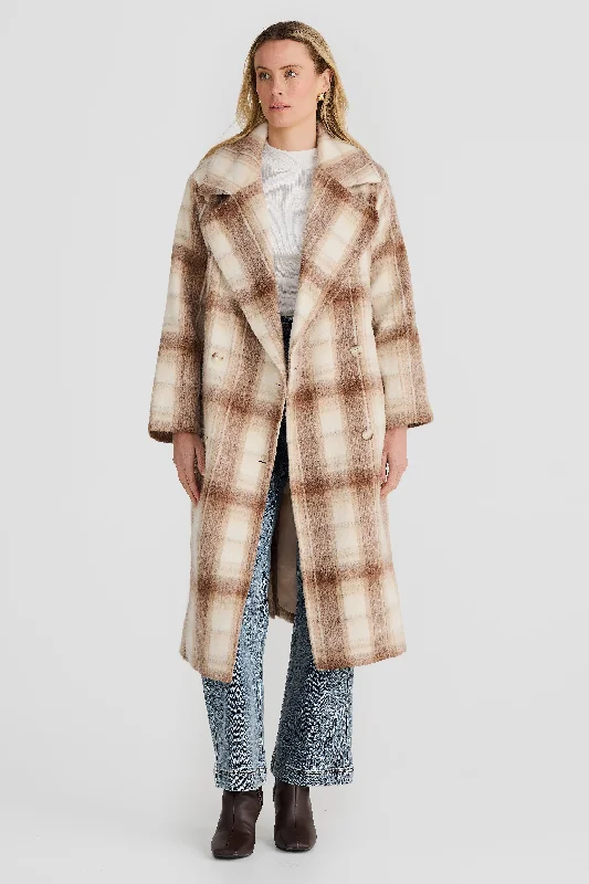 Core Oversized Coat - Latte Check