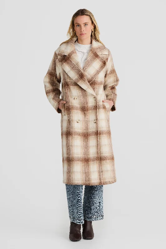 Core Oversized Coat - Latte Check