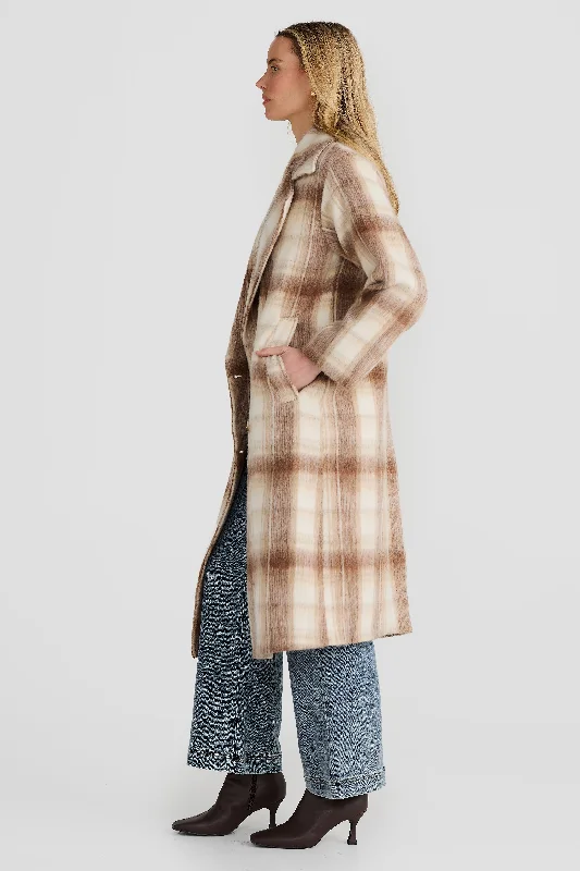 Core Oversized Coat - Latte Check