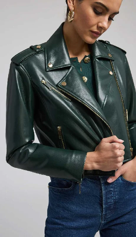 Cosita Vegan Leather Moto Jacket - Forest Green